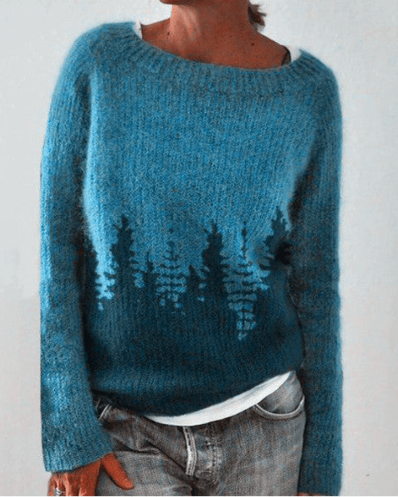 Levoire | Pull Rétro Femme Chaleur Confort Imprimé Unique Bleu
