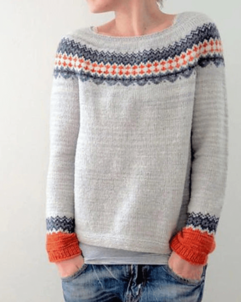 Levoire | Pull Rétro Femme Chaleur Confort Imprimé Unique Gris