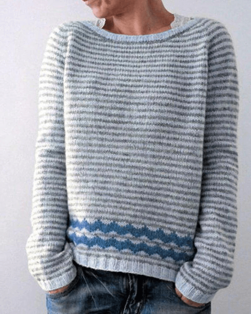 Levoire | Pull Rétro Femme Chaleur Confort Imprimé Unique Bleu ciel