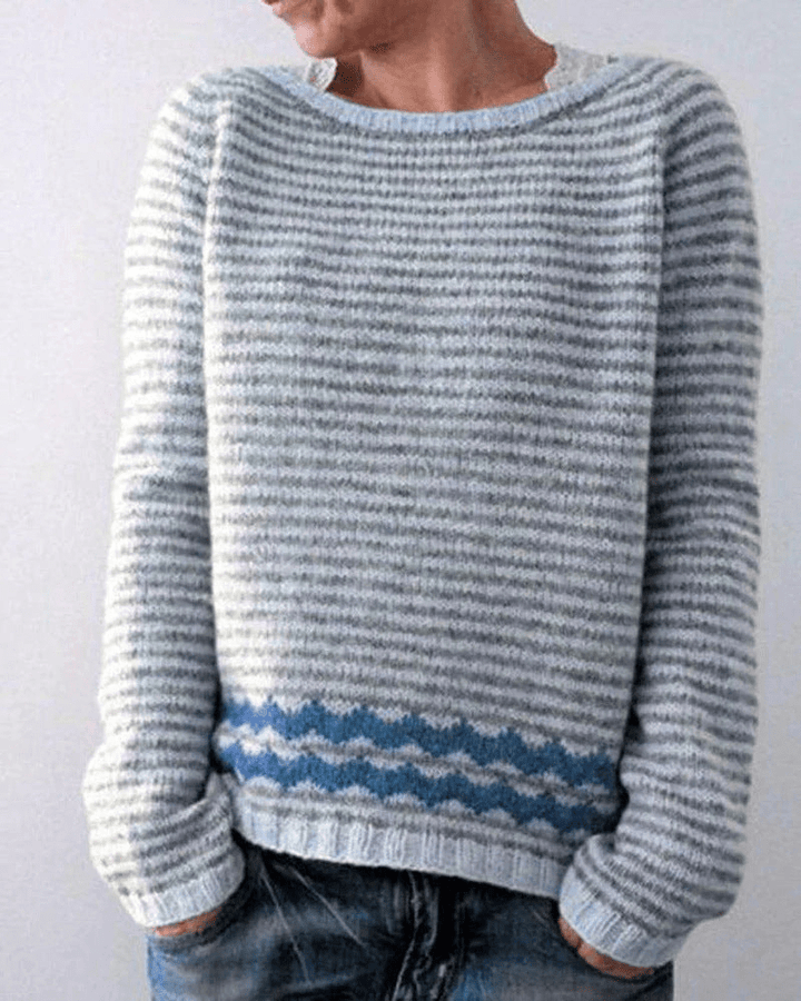 Levoire | Pull Rétro Femme Chaleur Confort Imprimé Unique Bleu ciel
