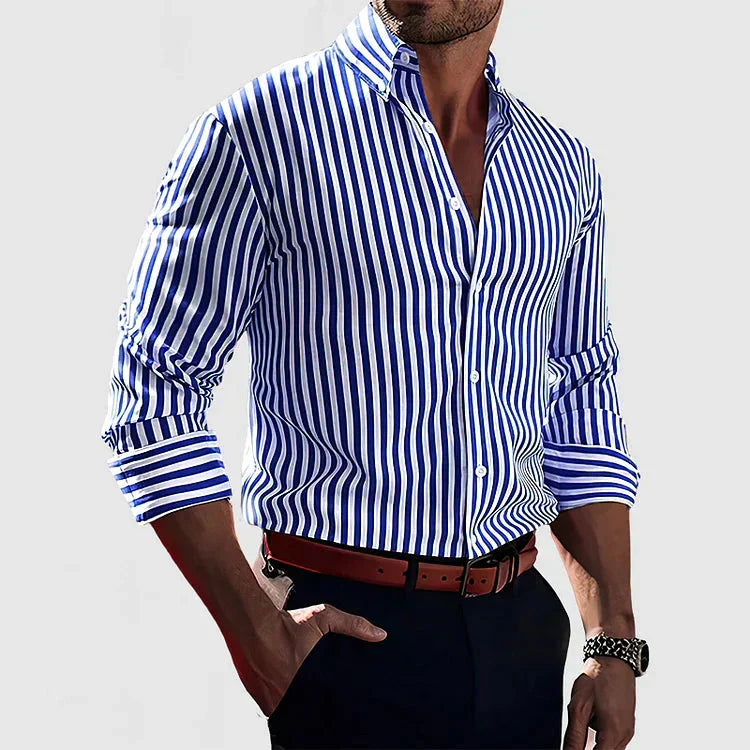 Levoire | Chemise Pour Hommes À Rayures Mode, Élégante & Confortable Bleu