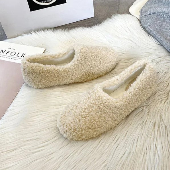Levoire | Sandales basses à glissière confortables en fourrure Abricot