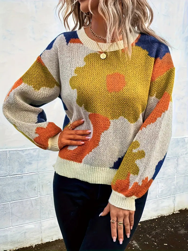 Levoire | Pull À Col Rond À Motif Floral Style Artistique Et Confort