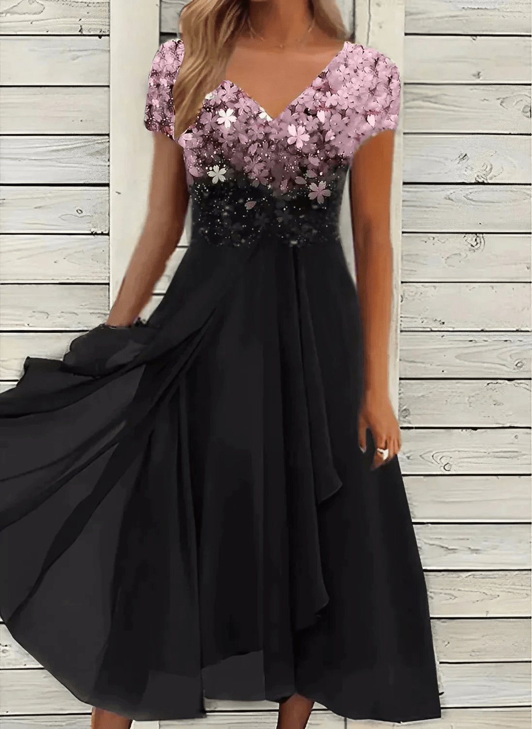 Levoire | Robe de fête en chiffon élégante pour femme midi Rosa Schwarz