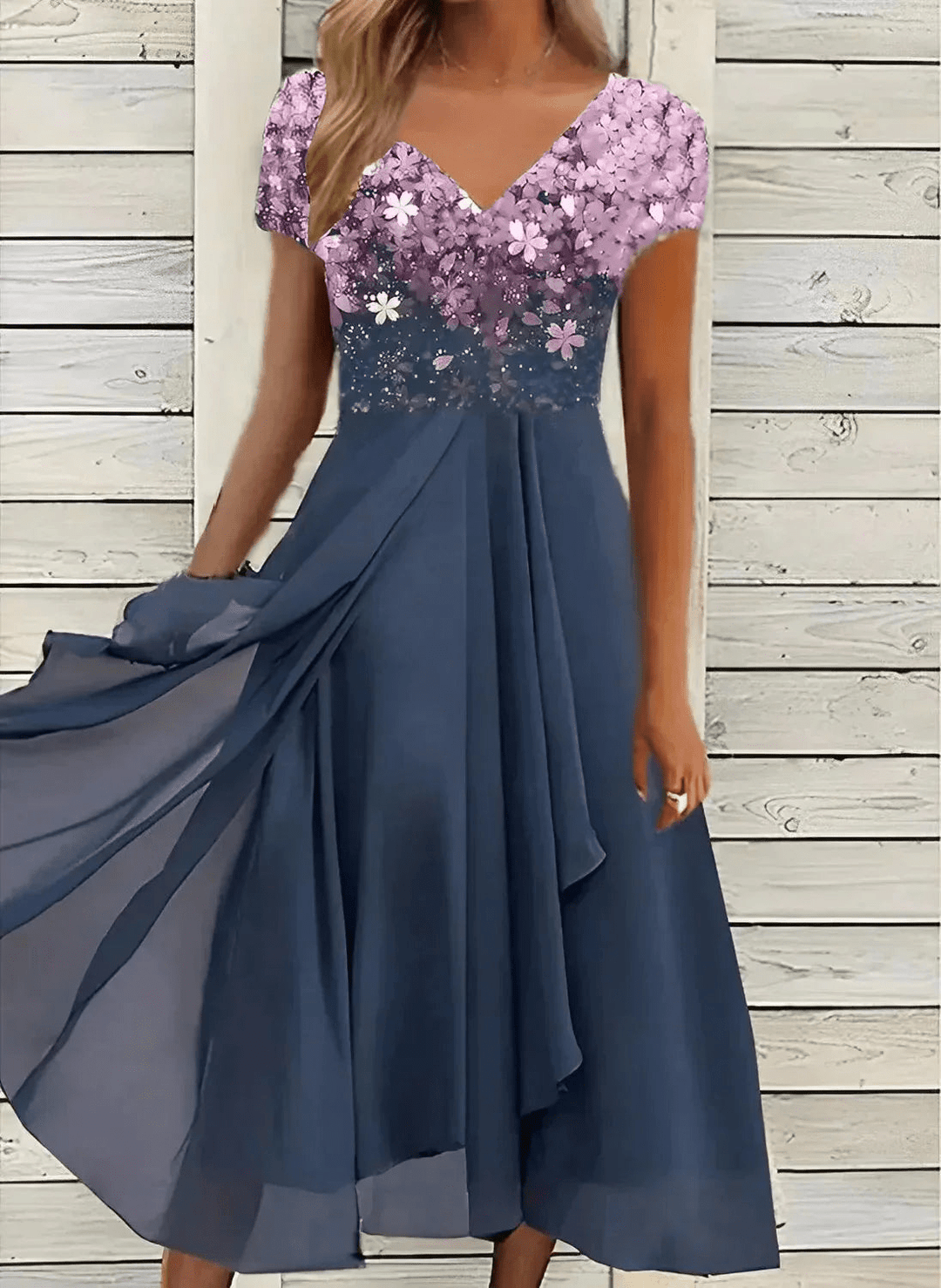 Levoire | Robe de fête en chiffon élégante pour femme midi Rosa Bleu
