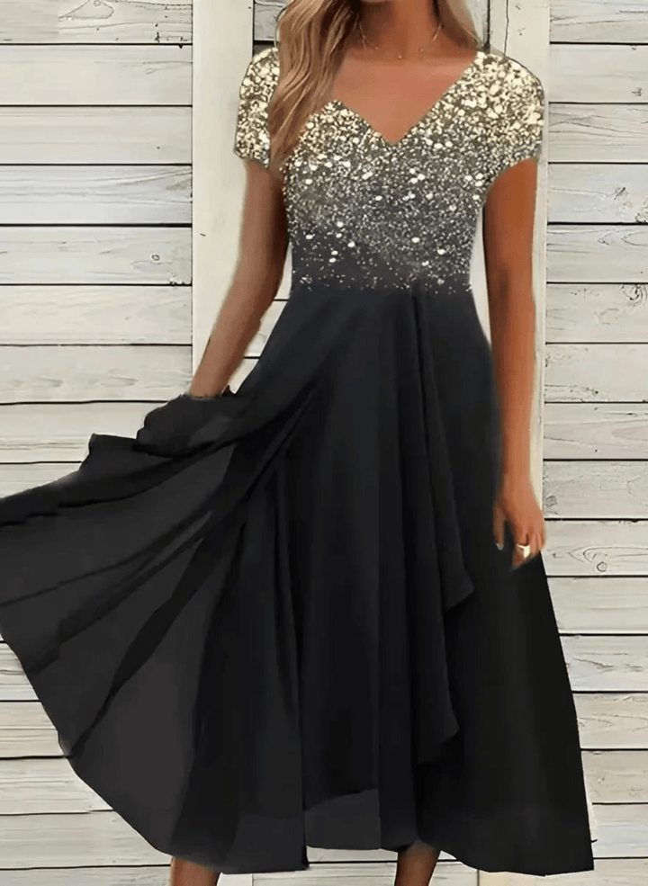 Levoire | Robe de fête en chiffon élégante pour femme midi Or Noir