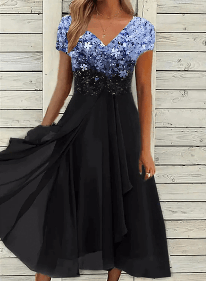 Levoire | Robe de fête en chiffon élégante pour femme midi Bleu Noir