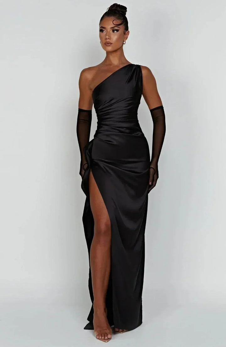 Levoire | Robe Maxi Satin Avec Fente Latérale Haute Pour Femmes Noir