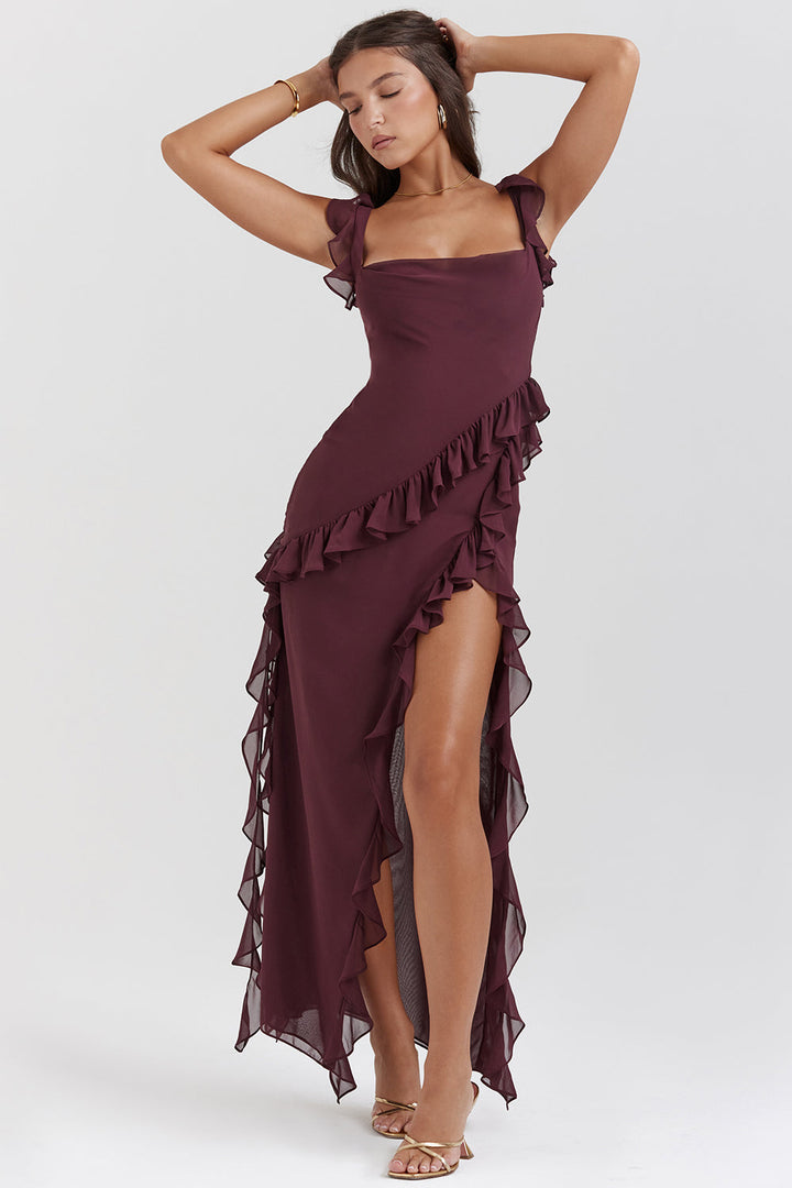 Levoire | Elegantes Maxi Robe Fr Femmes Bordeaux rouge