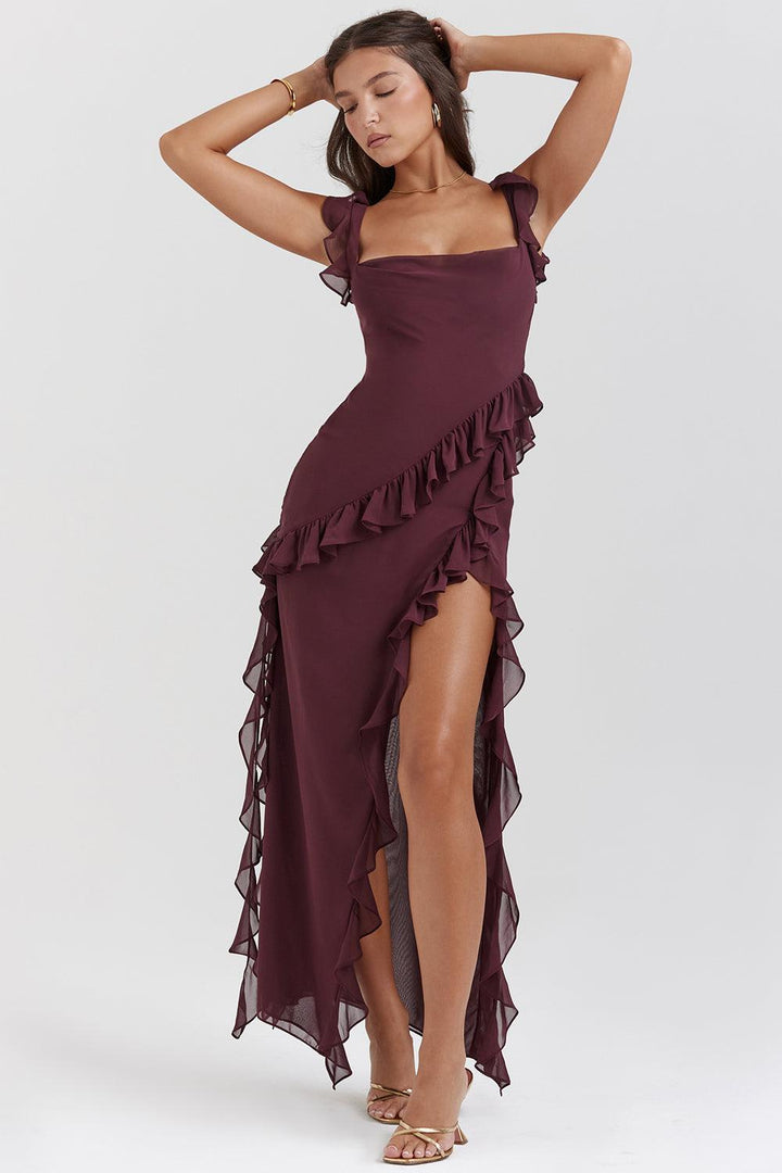 Levoire | Robe D'Été À Trou Sur Le Côté Légère & Confortable Pour Femmes Rouge foncé