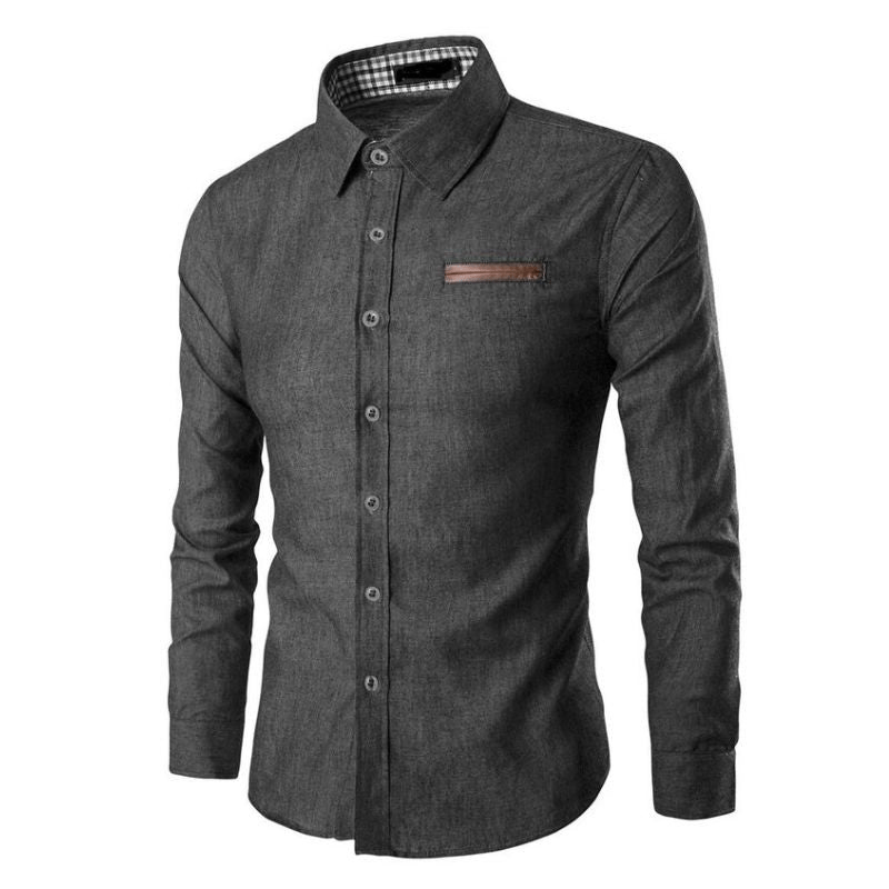 Levoire | Chemise homme en denim Blouse Polo en denim intemporel à manches longues Gris foncé