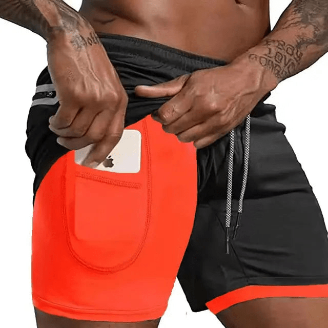 Levoire | Shorts de course pour hommes Pantalon court avec double couche Orange lumineux