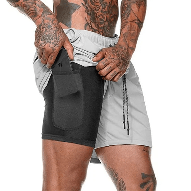Levoire | Shorts de course pour hommes Pantalon court avec double couche Gris clair Noir