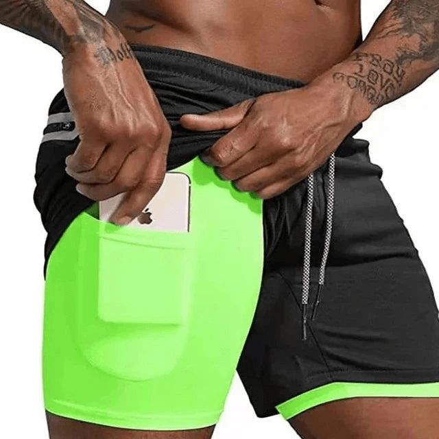 Levoire | Shorts de course pour hommes Pantalon court avec double couche Vert fluorescent