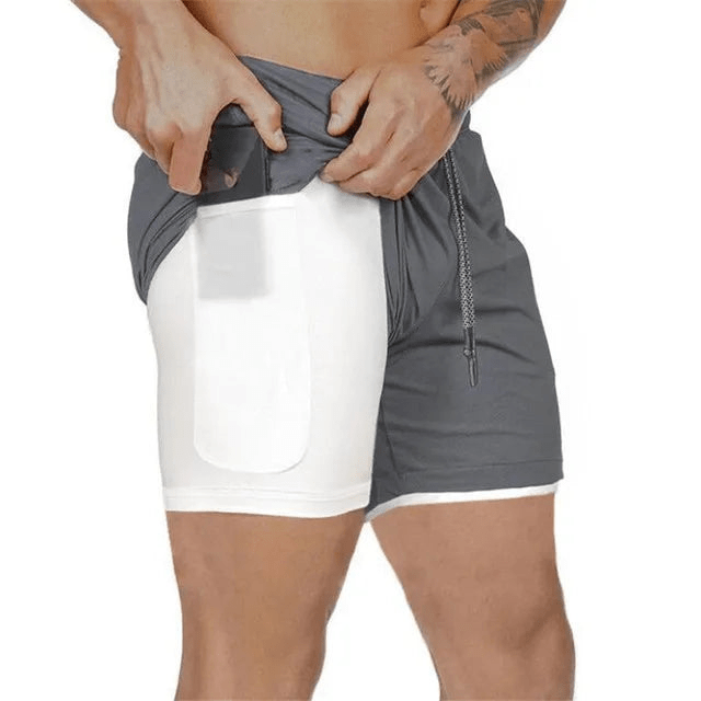 Levoire | Shorts de course pour hommes Pantalon court avec double couche Gris Blanc