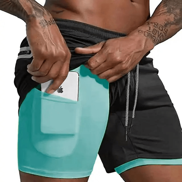 Levoire | Shorts de course pour hommes Pantalon court avec double couche Blau Tiffany