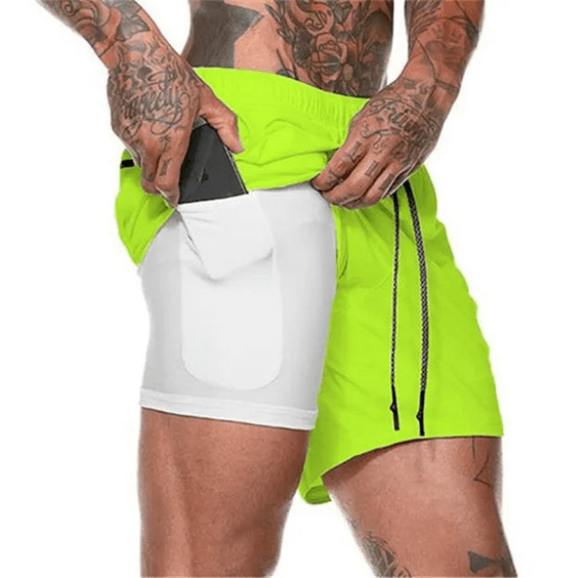 Levoire | Shorts de course pour hommes Pantalon court avec double couche Jaune Blanc