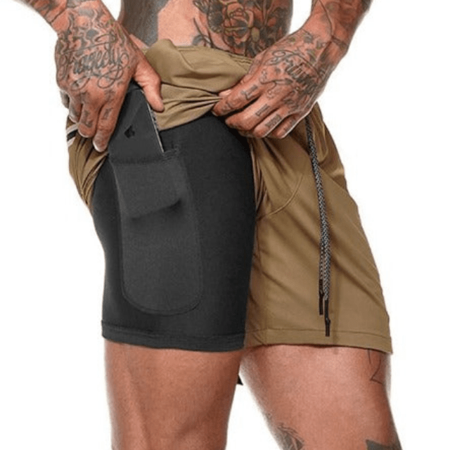 Levoire | Shorts de course pour hommes Pantalon court avec double couche Kaki Noir