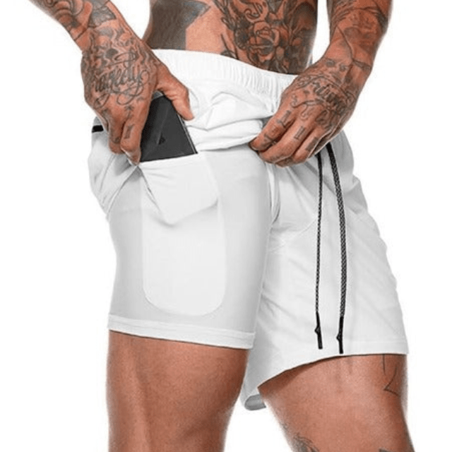 Levoire | Shorts de course pour hommes Pantalon court avec double couche Blanc Blanc