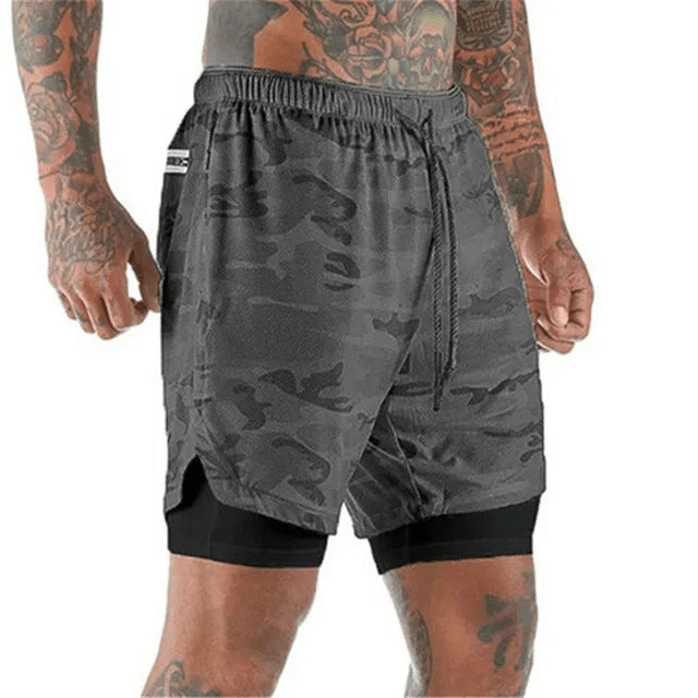 Levoire | Shorts de course pour hommes Pantalon court avec double couche Noir Camouflage Noir