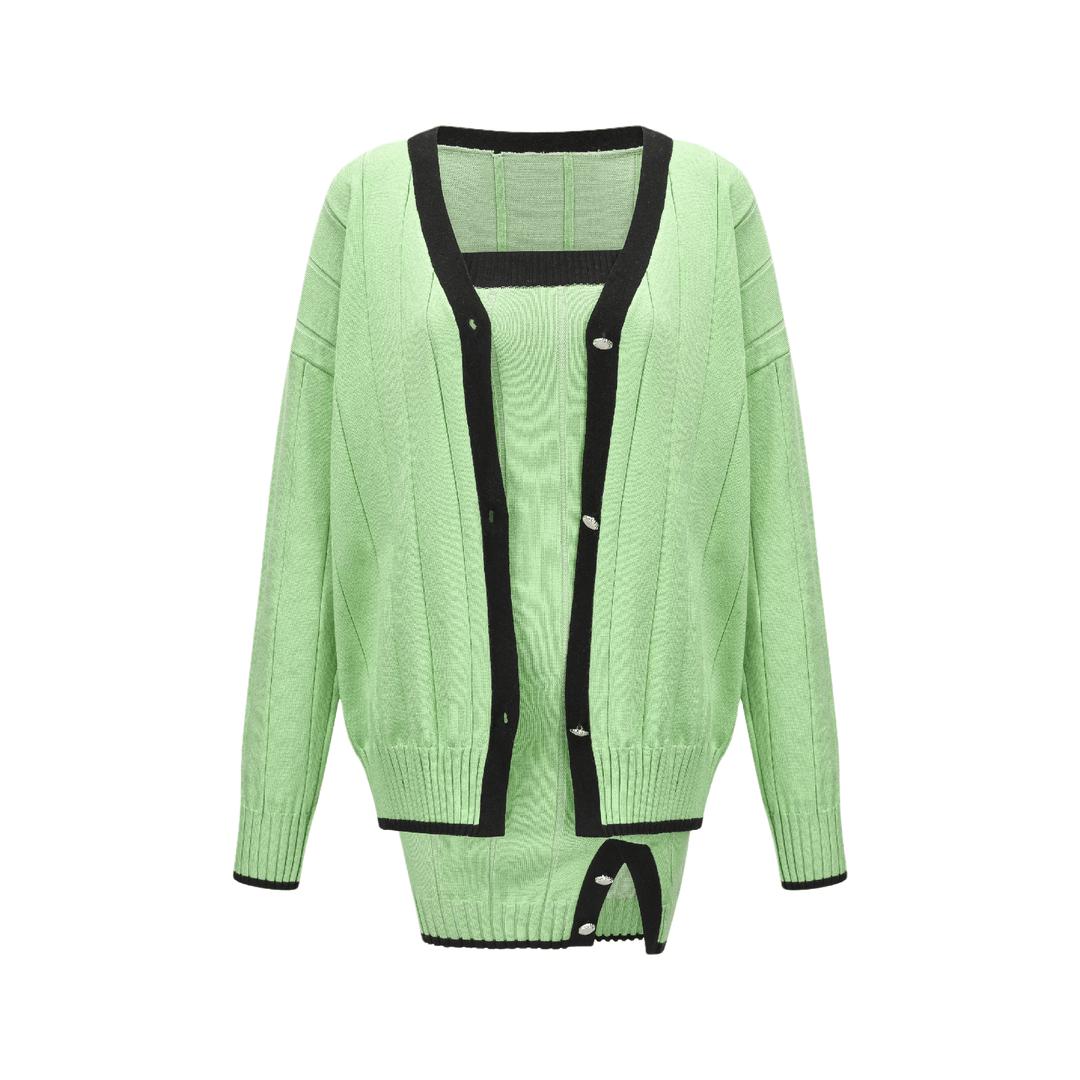 Levoire | Si C'Est Ta Dernière Ensemble De Pull Tricoté Vert Assorti Et Robe