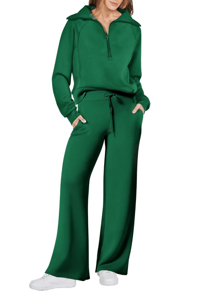 Levoire | Zip & Relax Ensemble Femme Deux Pièces Avec Manches Longues Confortable Vert
