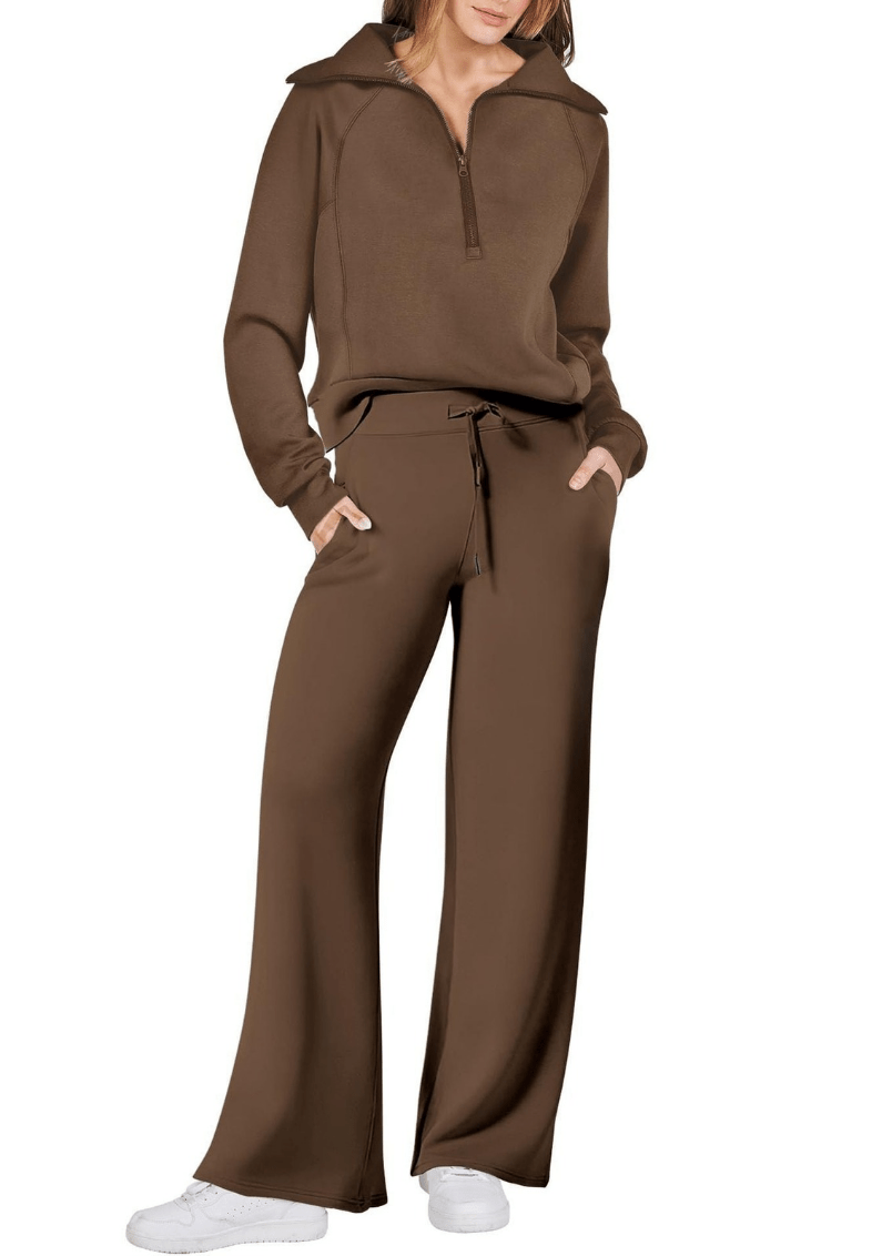 Levoire | Zip & Relax Ensemble Femme Deux Pièces Avec Manches Longues Confortable Braun