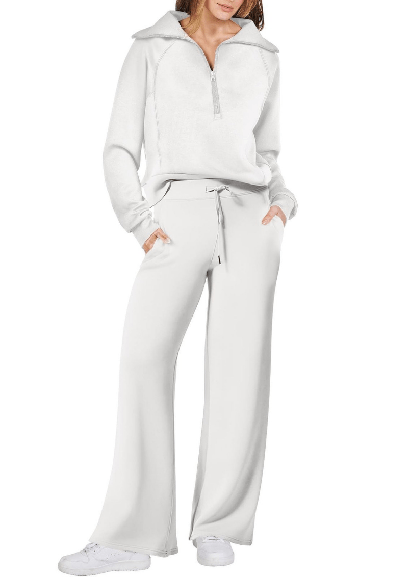 Levoire | Zip & Relax Ensemble Femme Deux Pièces Avec Manches Longues Confortable Blanc