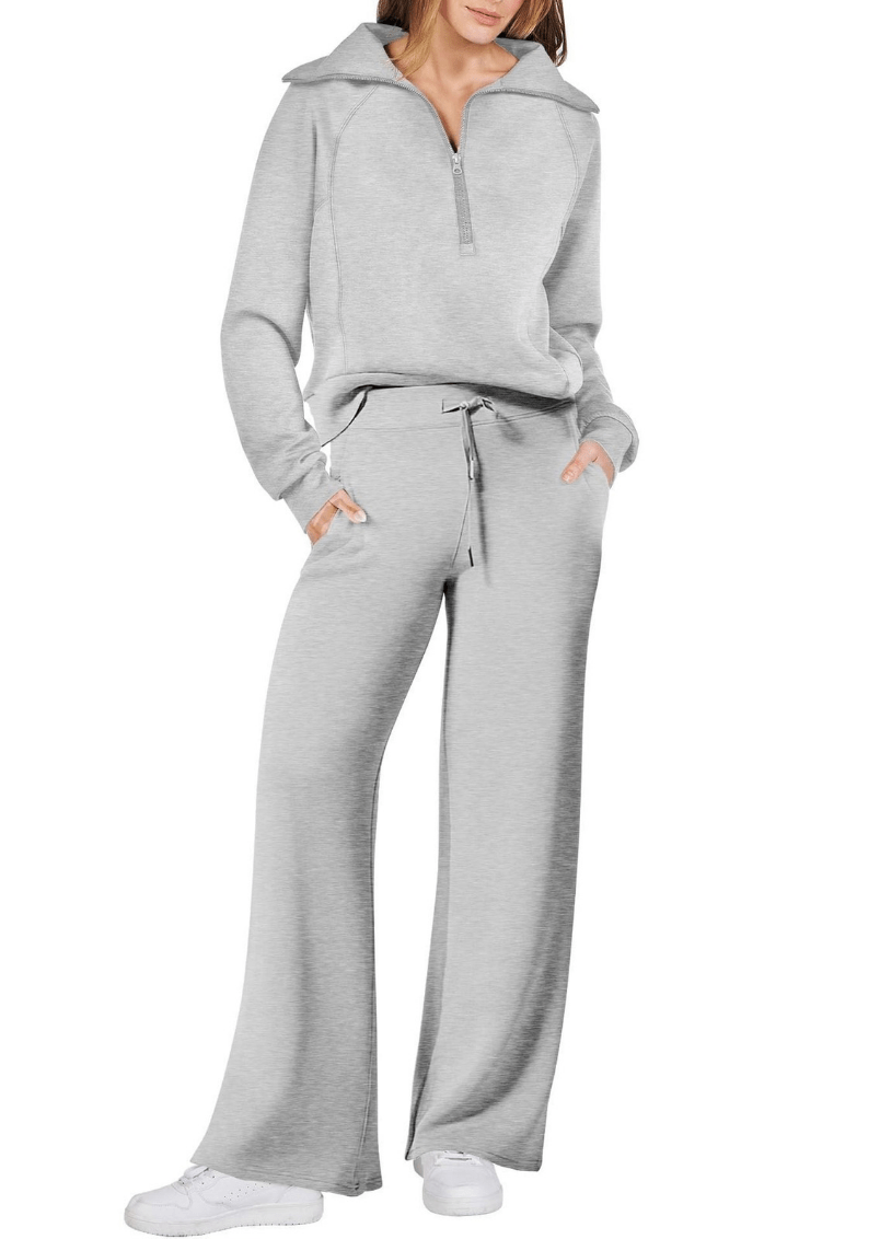 Levoire | Zip & Relax Ensemble Femme Deux Pièces Avec Manches Longues Confortable Gris clair