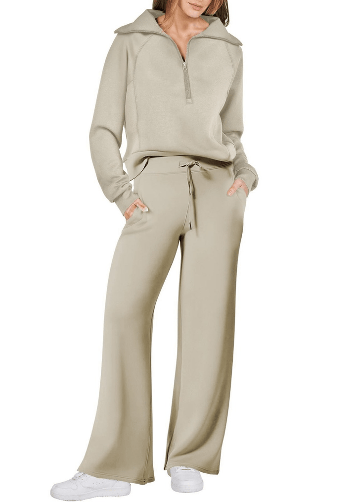 Levoire | Zip & Relax Ensemble Femme Deux Pièces Avec Manches Longues Confortable Helles Khaki