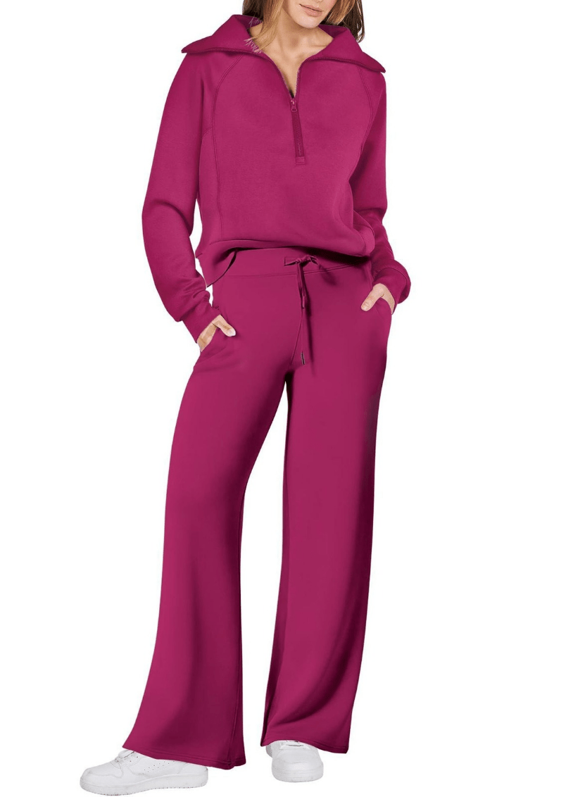 Levoire | Zip & Relax Ensemble Femme Deux Pièces Avec Manches Longues Confortable Rosa Rouge