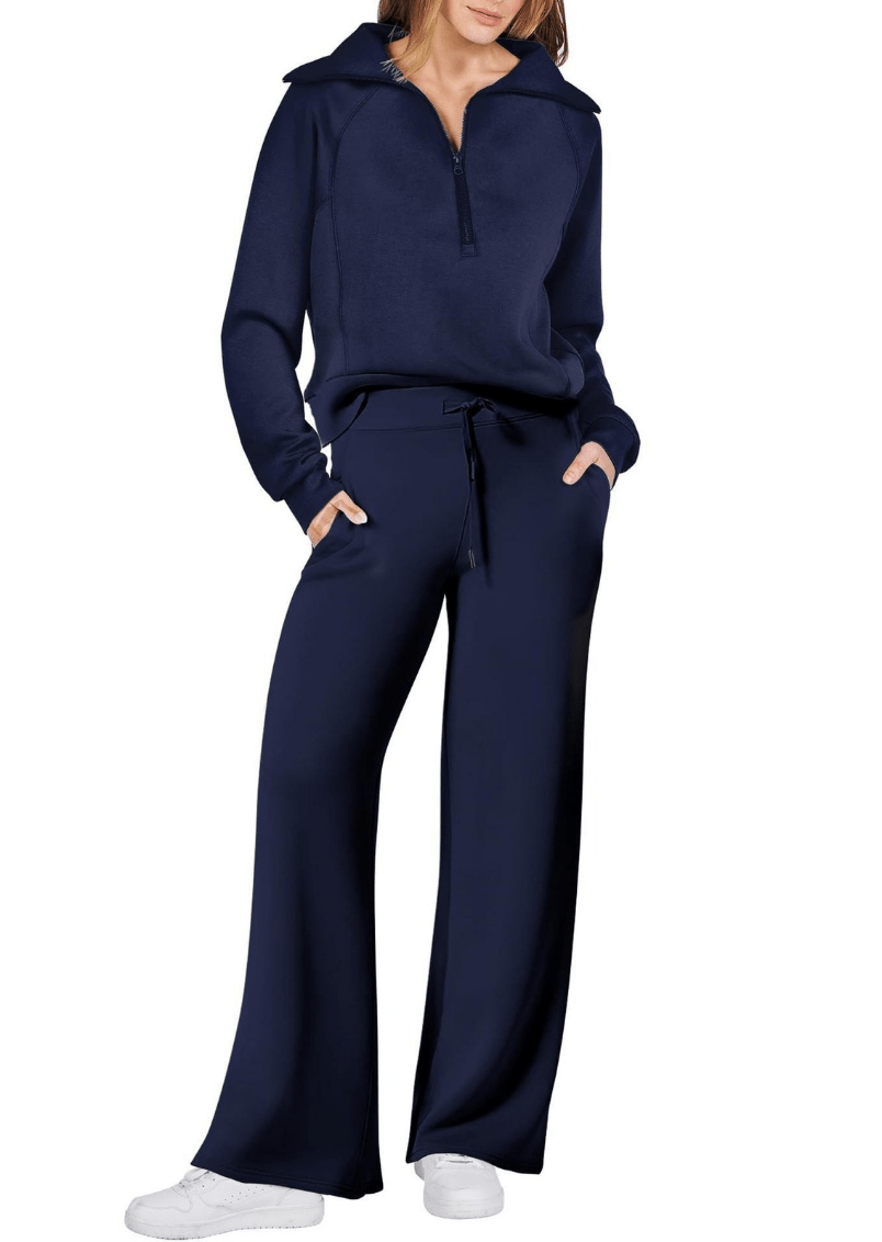 Levoire | Zip & Relax Ensemble Femme Deux Pièces Avec Manches Longues Confortable Bleu foncé