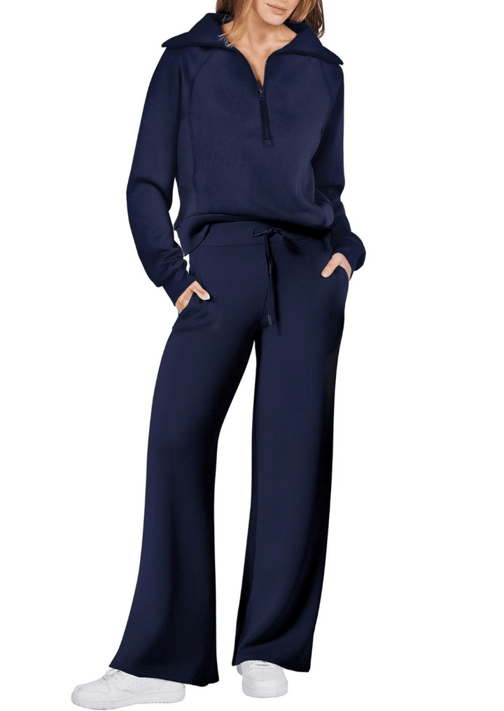 Levoire | Zip & Relax Ensemble Femme Deux Pièces Avec Manches Longues Confortable Bleu foncé