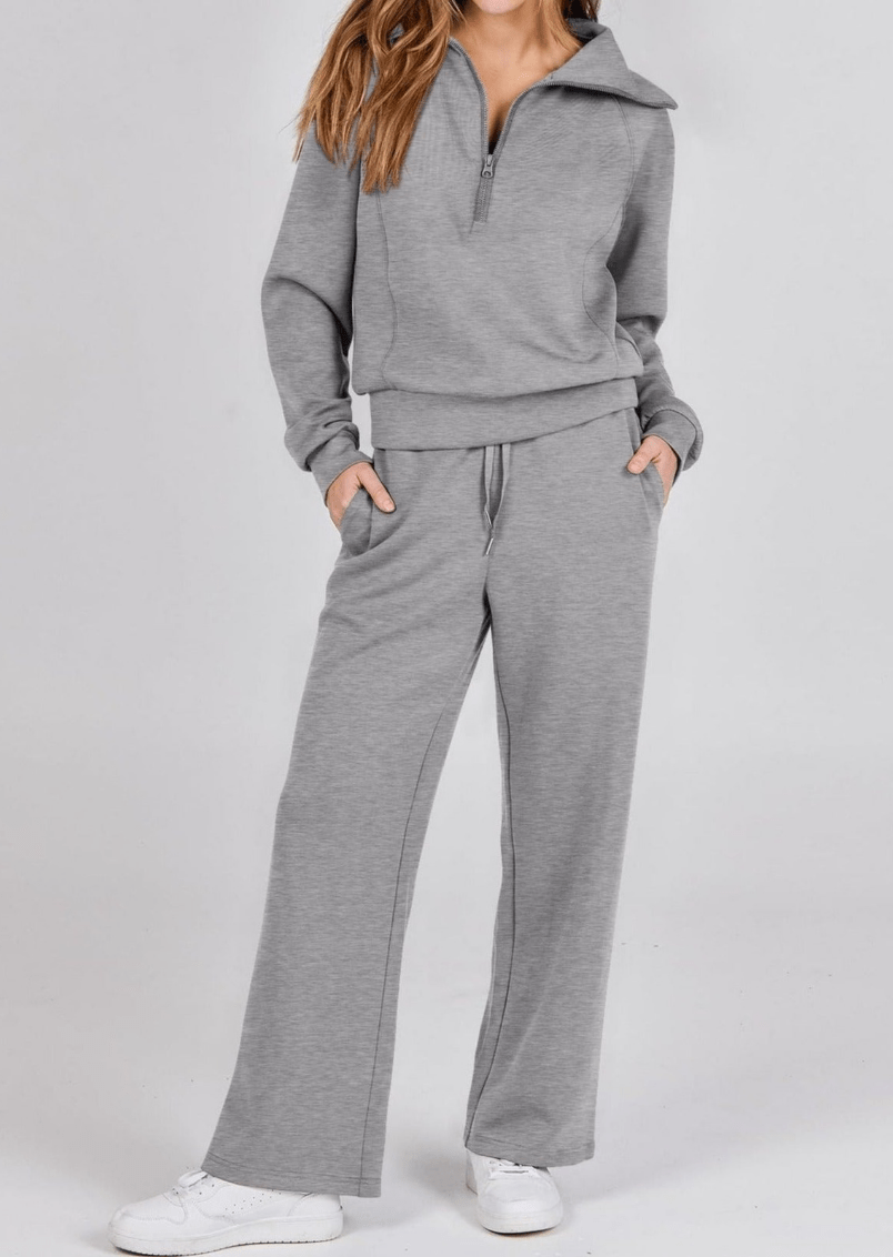 Levoire | Zip & Relax Ensemble Femme Deux Pièces Avec Manches Longues Confortable Gris