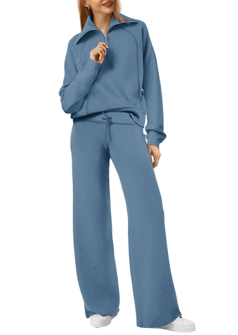 Levoire | Zip & Relax Ensemble Femme Deux Pièces Avec Manches Longues Confortable Bleu-gris