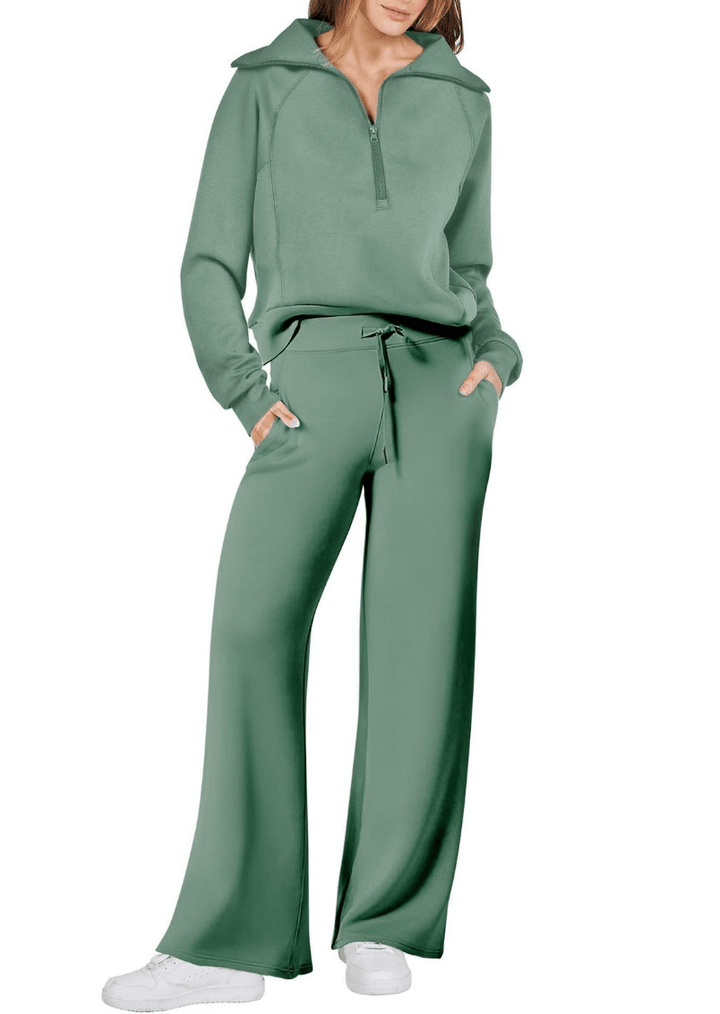 Levoire | Zip & Relax Ensemble Femme Deux Pièces Avec Manches Longues Confortable Vert clair
