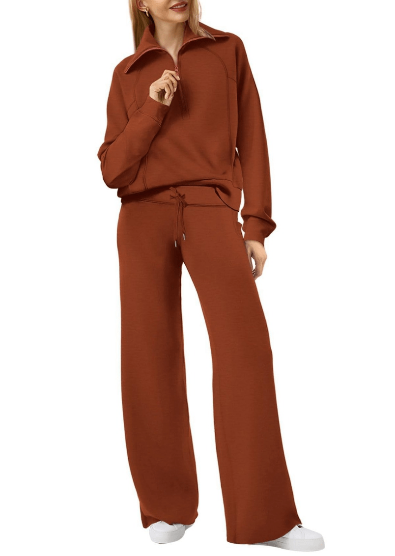 Levoire | Zip & Relax Ensemble Femme Deux Pièces Avec Manches Longues Confortable Café