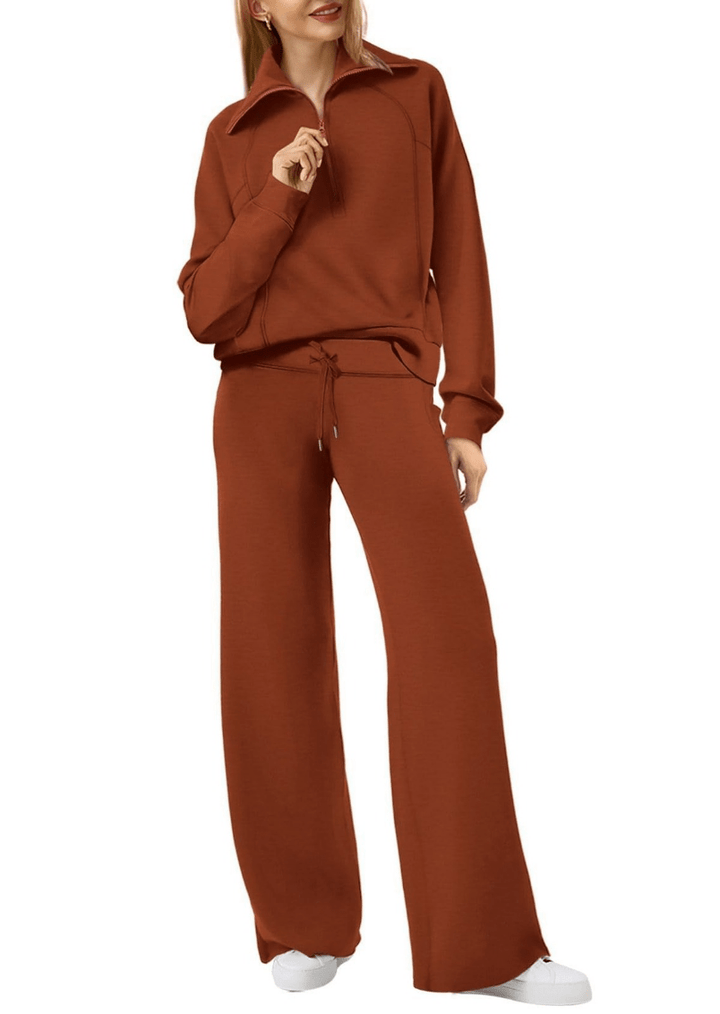 Levoire | Zip & Relax Ensemble Femme Deux Pièces Avec Manches Longues Confortable Café