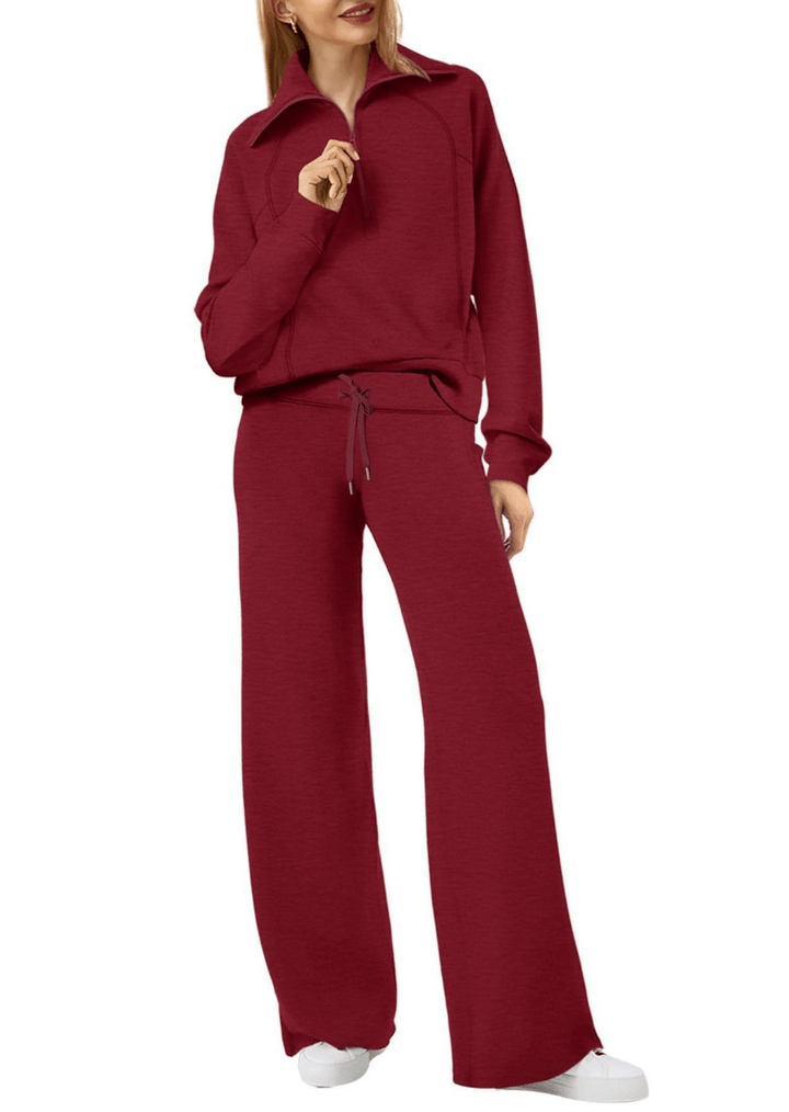 Levoire | Zip & Relax Ensemble Femme Deux Pièces Avec Manches Longues Confortable Rouge vin
