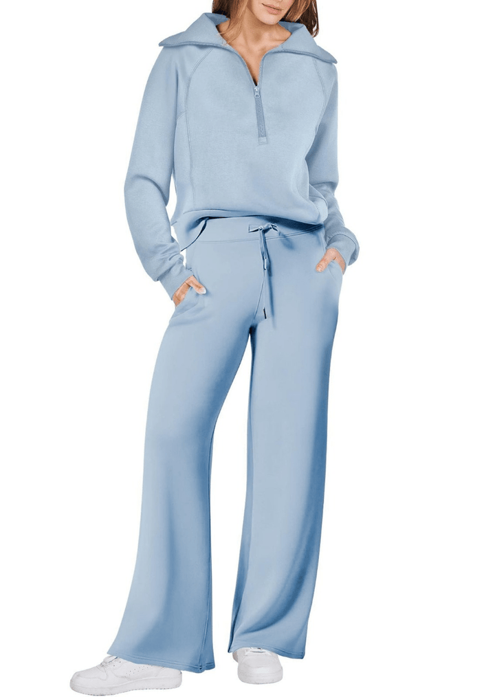 Levoire | Zip & Relax Ensemble Femme Deux Pièces Avec Manches Longues Confortable Bleu ciel