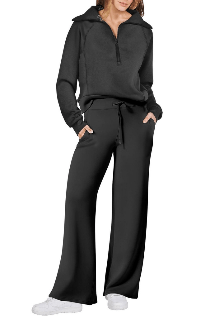 Levoire | Zip & Relax Ensemble Femme Deux Pièces Avec Manches Longues Confortable Noir