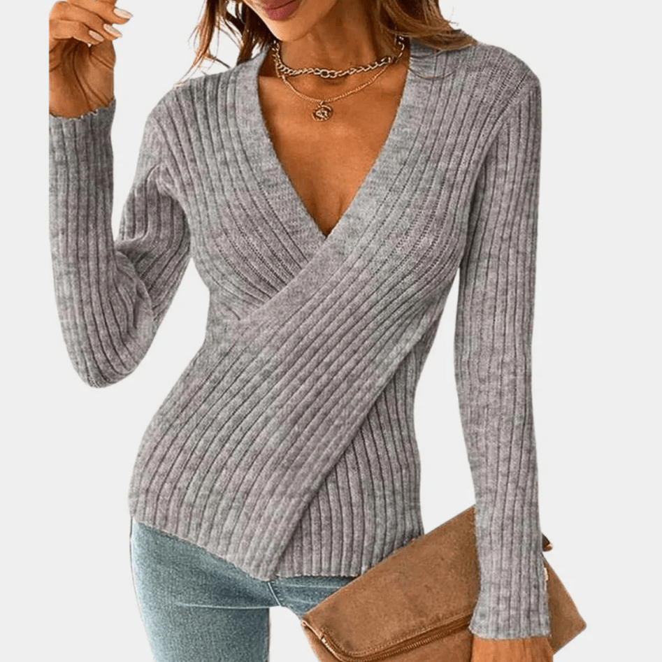 Levoire | Pull Femme Tricoté Chic Tendance Pull Élastique Avec Col V Gris