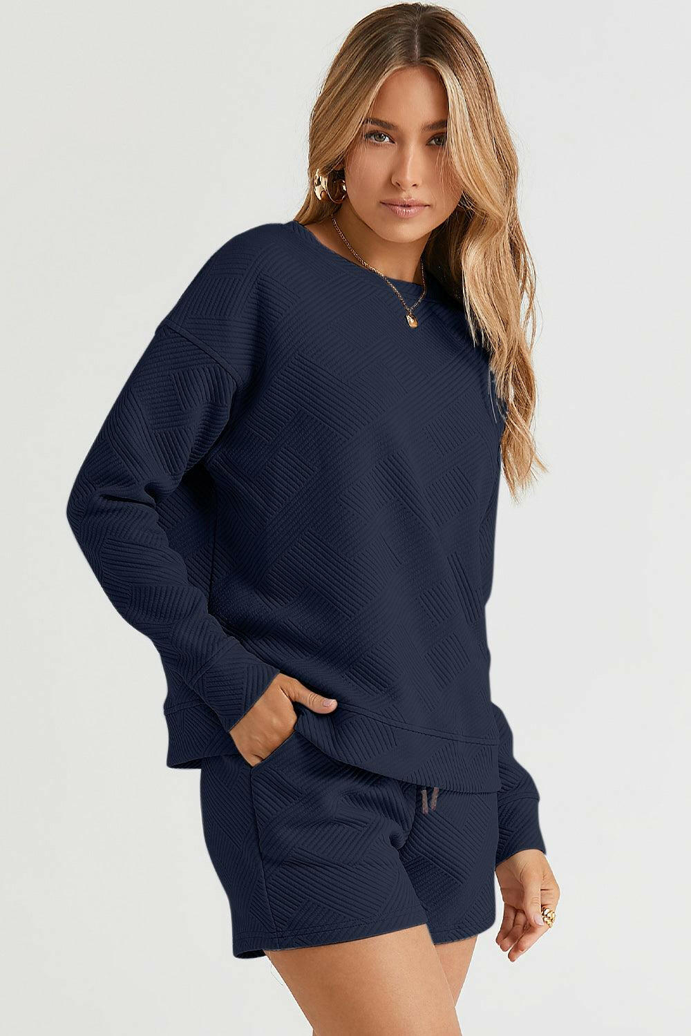 Levoire | Ensemble D'Été Luxueux Avec Poches Et Short À Cordon Marine