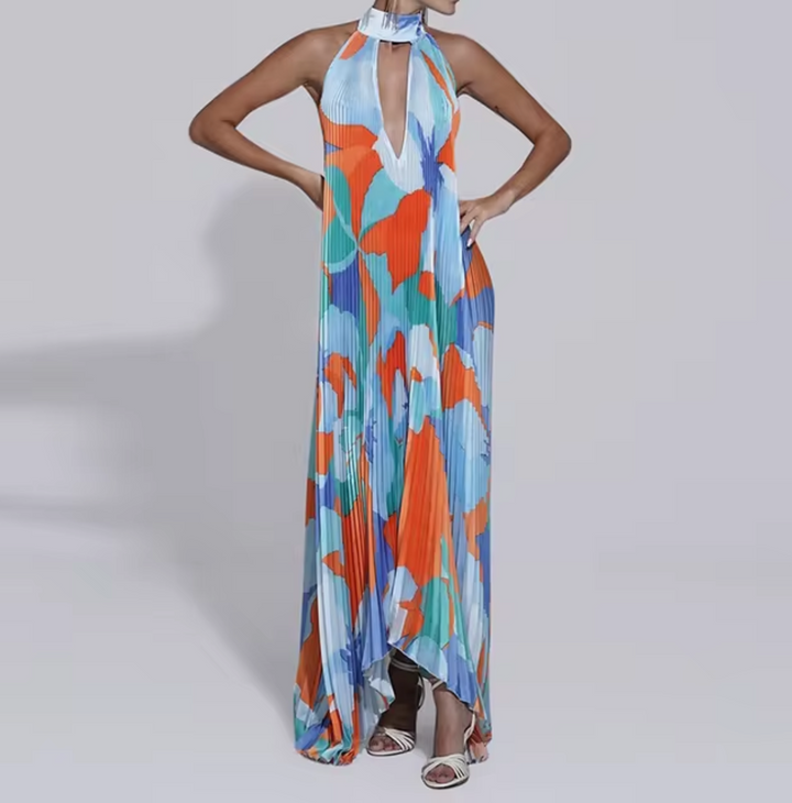 Levoire | Robe Plissée Longue Avec Col Halter Orange