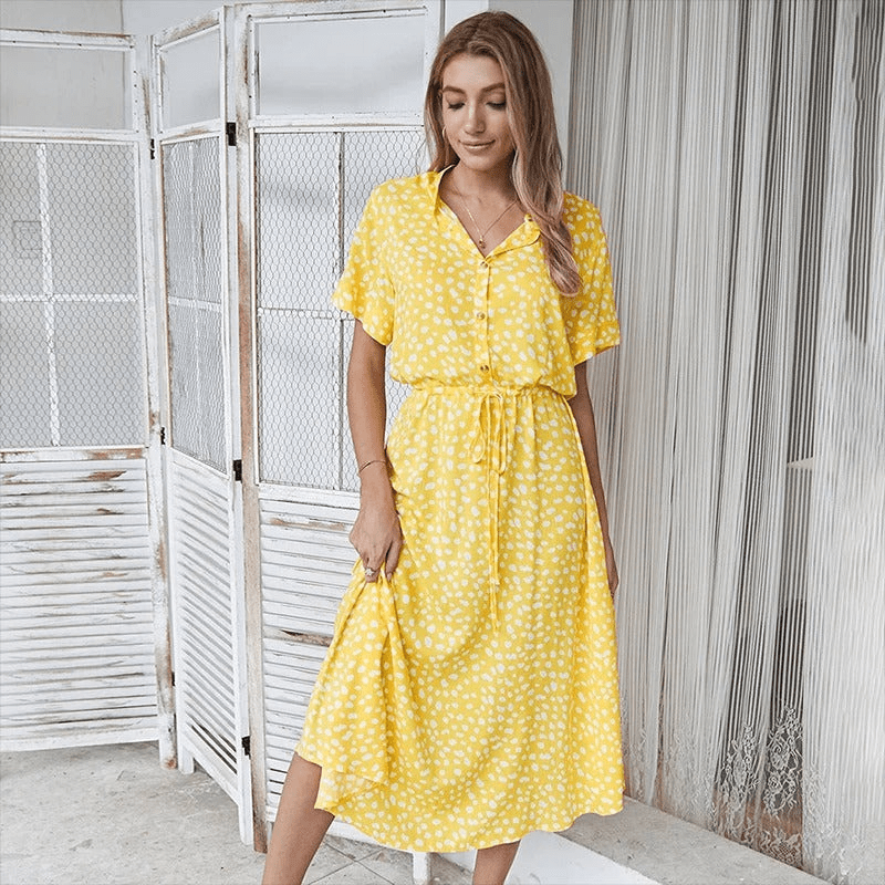 Levoire | Robe midi aérienne pour femmes Matériau léger Jaune