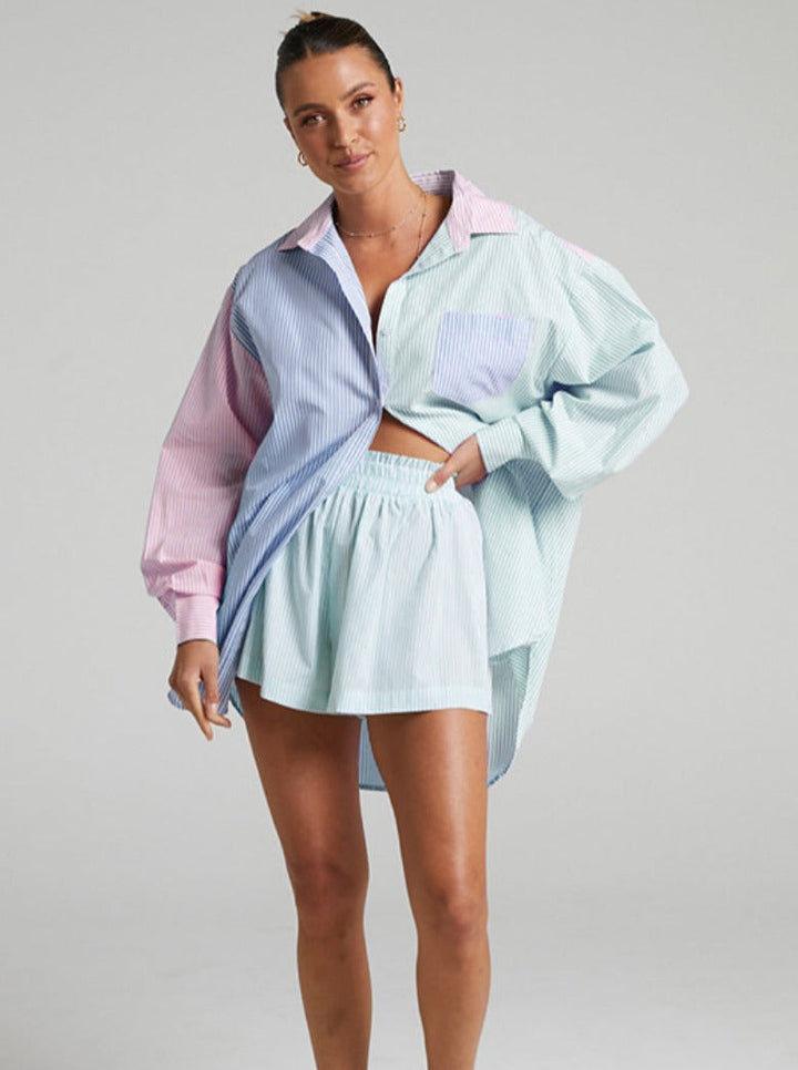 Levoire | Chemise Pastel À Manches Longues Robe Courte Décontractée Vert