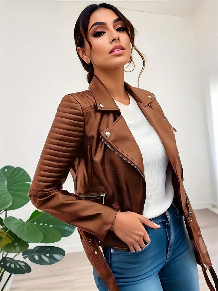 Levoire | Veste De Moto En Cuir Durable Avec Fermeture Éclair Et Manches Longues