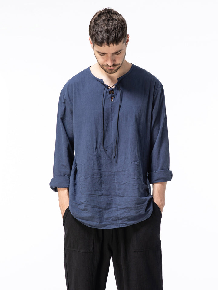 Levoire | T-Shirt Henley À Manches Longues En Mélange Coton-Lin Printemps/Automne