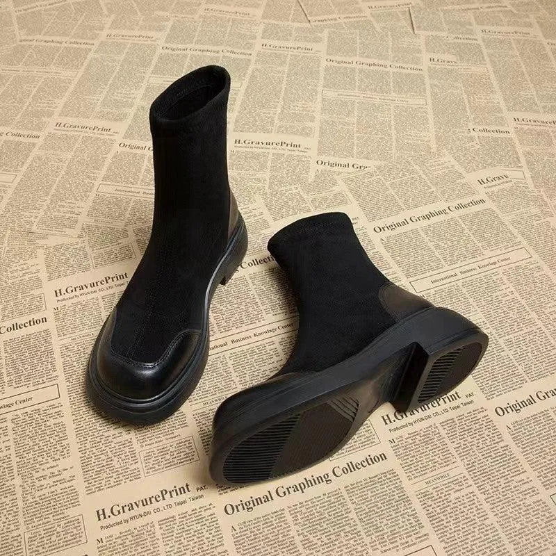 Levoire | Bottes en suède courtes pour femmes à bout rond et semelle épaisse