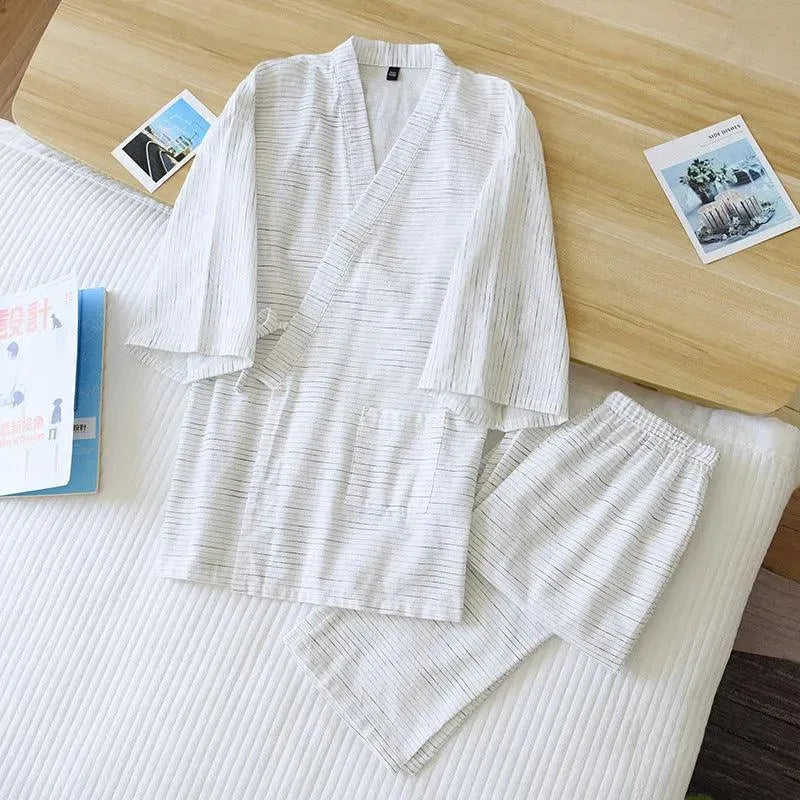 Levoire | Robe kimono rayée en coton léger Blanc